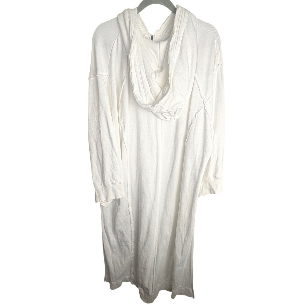 Free People Yoko White Longline Zip Up Hoodie Duster Jacket Raw Edge Seam S - Picture 7 of 8